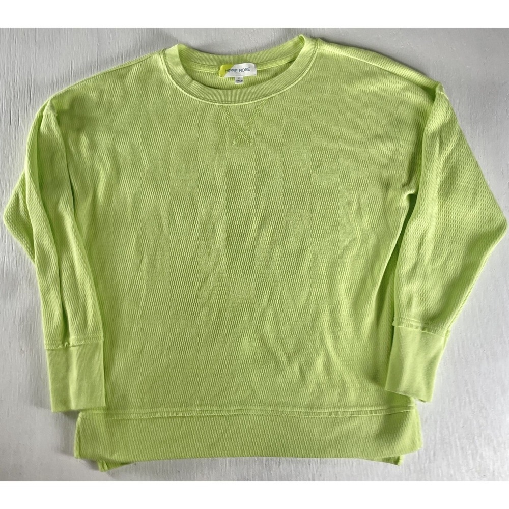 hippie rose green long sleeve ribbed top S Relaxed Hippie Boho‎ Athletic Sporty
